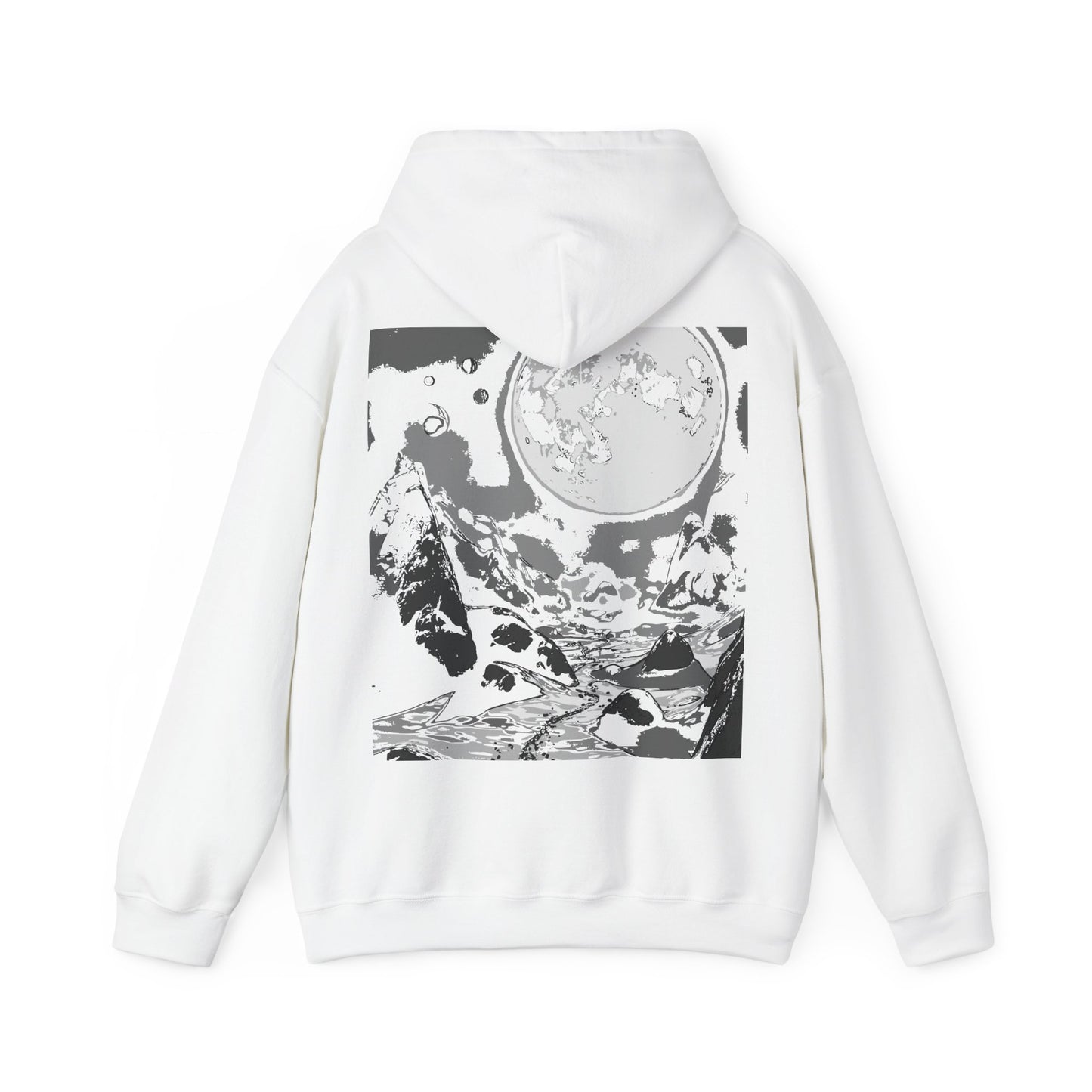 Moonlit Adventure Hoodie, Cozy Sweatshirt for Stargazers, Inspirational Gift for Nature Lovers, Perfect for Camping, Casual Wear, Monochrome