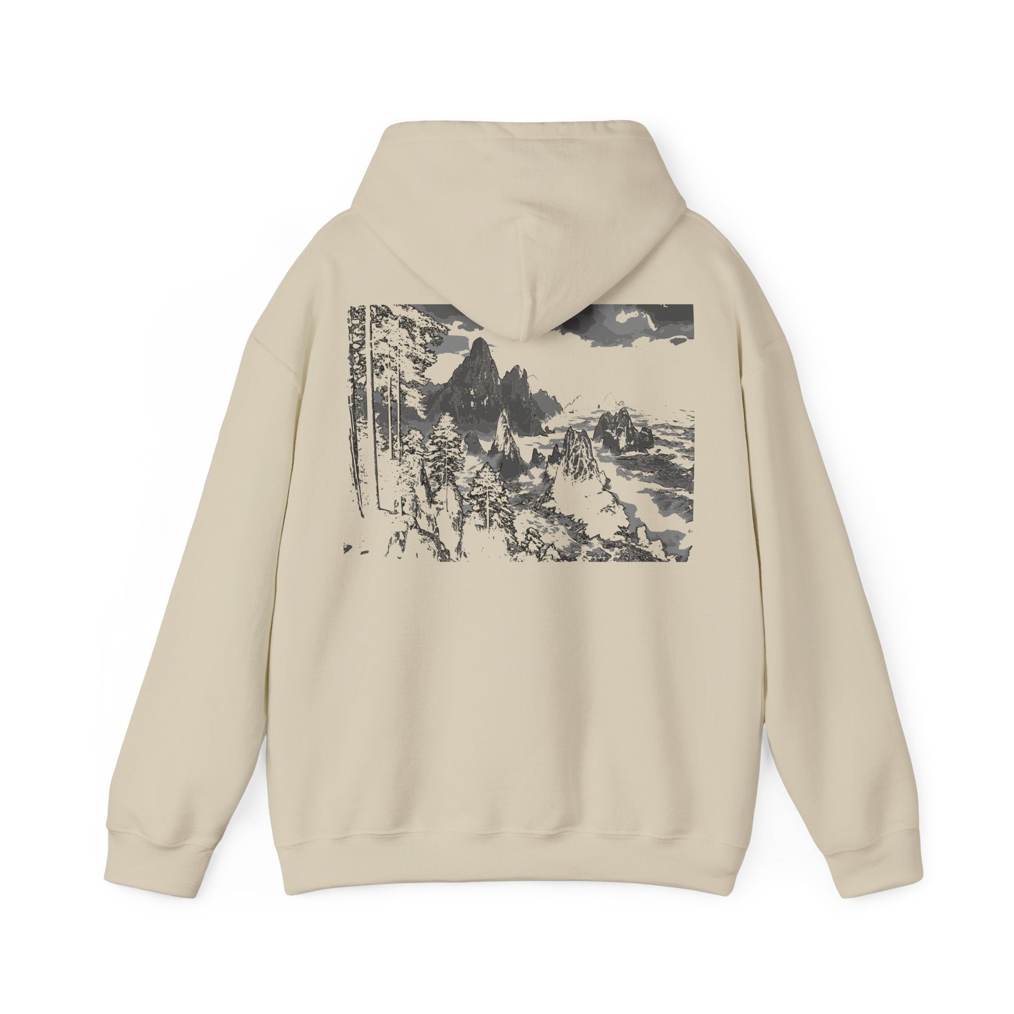 Redwood Shore Monochrome, Nature-Inspired Heavy Blend™ Hoodie, Cozy Outdoor Sweatshirt for Adventurers,Nature Lovers, Travel Apparel, Streetwear