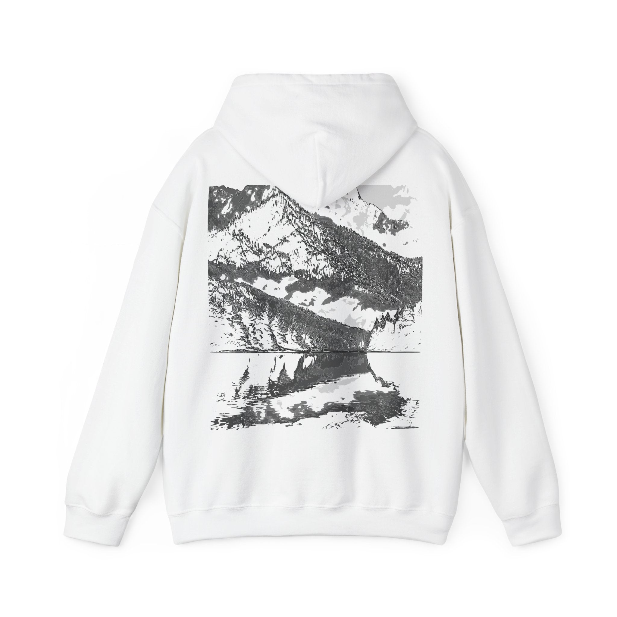 Reflective Mountain Hoodie, Monochrome, Outdoor Adventure Apparel, Streetwear, Gift for Nature Lovers