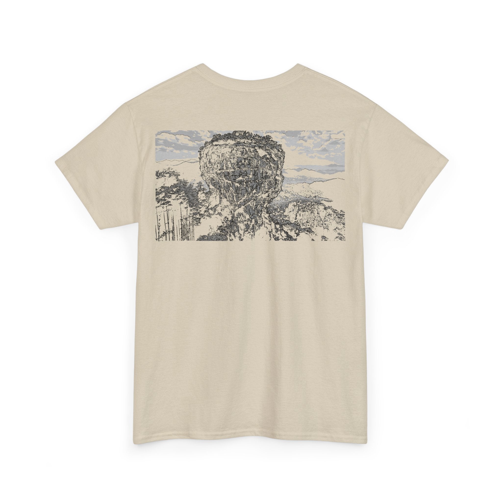 Middle Mountain Tee, Heavy Cotton Tee, Retro Graphic T-Shirt, Streetwear, Gift for Friends, Trendy Outfit, Everyday Style, Monochrome