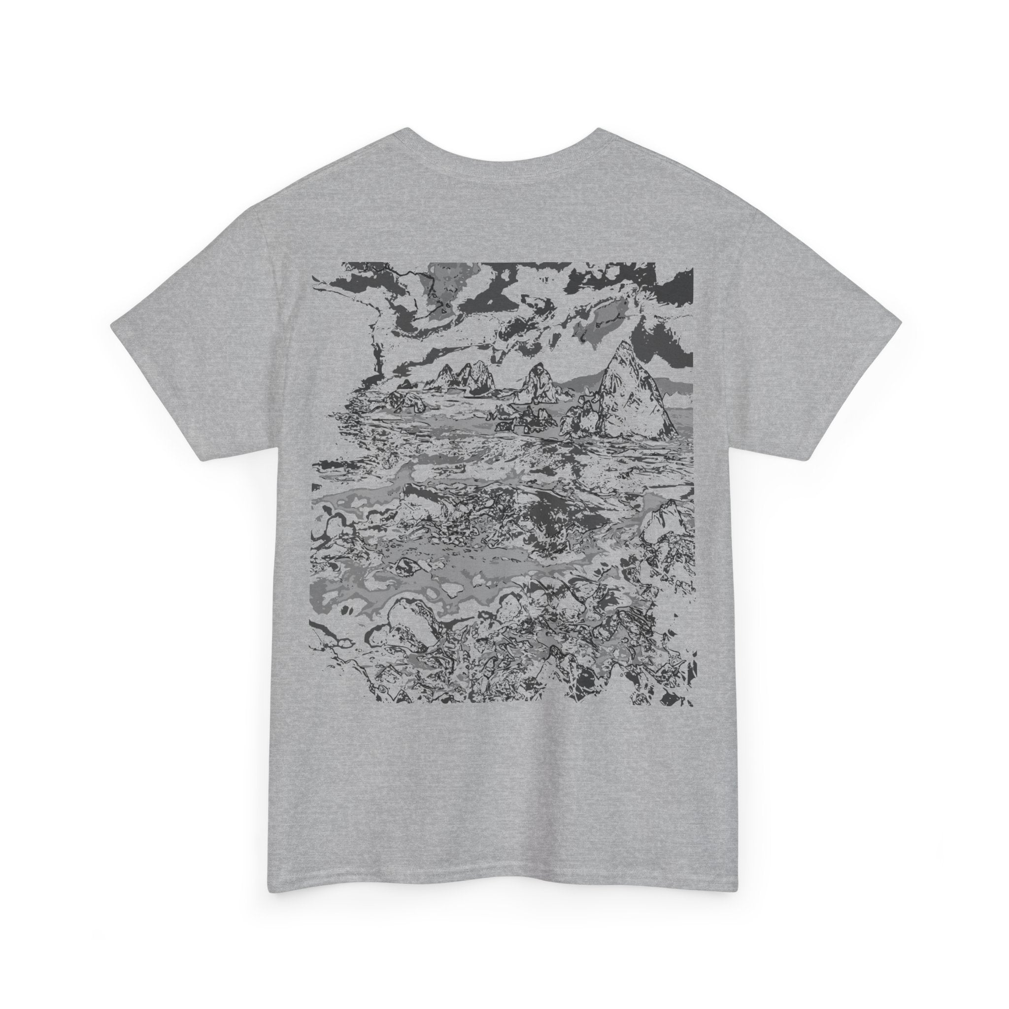 Pebble Beach Tee, Nature-Inspired Heavy Cotton Tee, Relaxed Fit T-Shirt, Streetwear, Outdoor Adventure Shirt, Eco-Friendly Gift, Art Tee, Monochrome