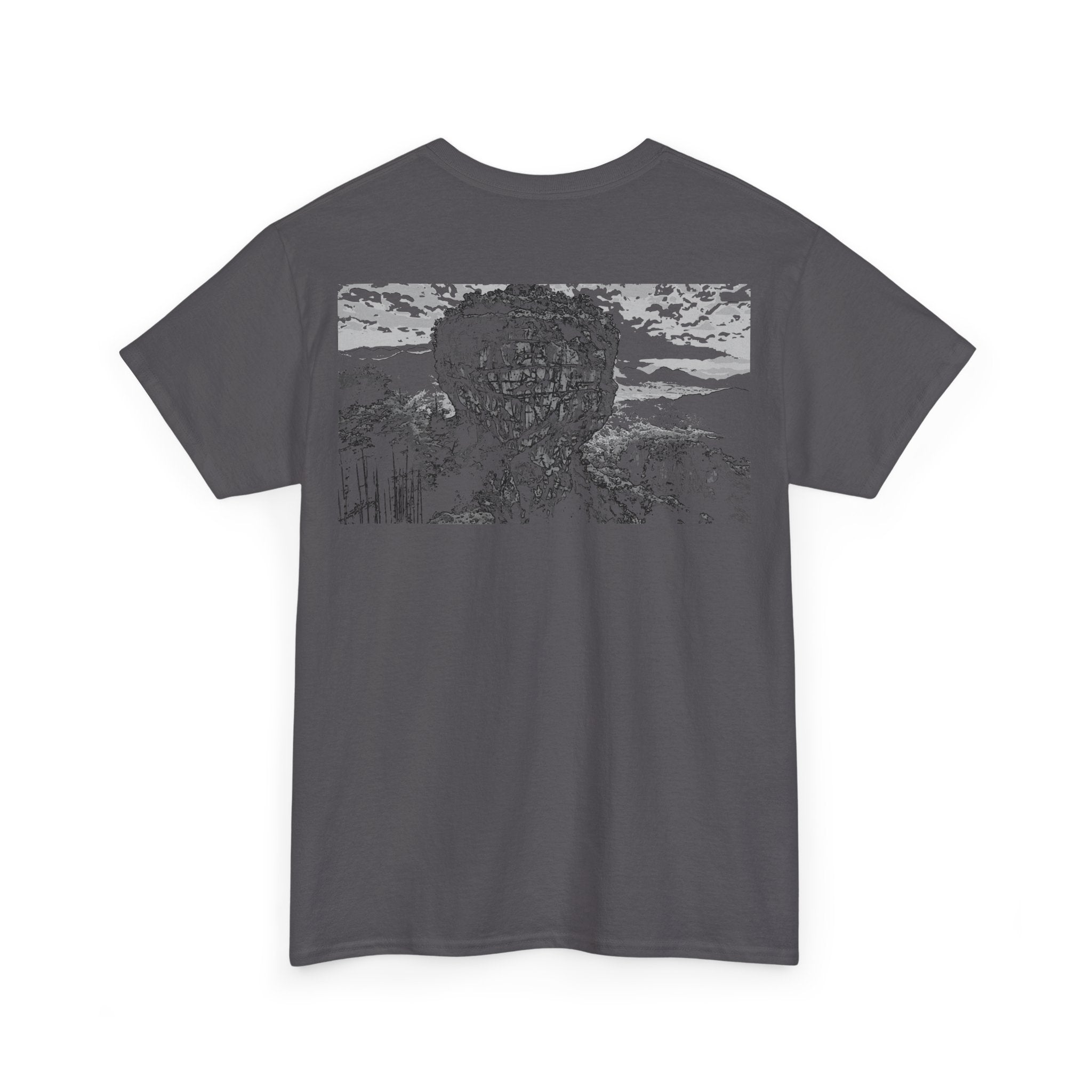 Middle Mountain Tee, Heavy Cotton Tee, Retro Graphic T-Shirt, Streetwear, Gift for Friends, Trendy Outfit, Everyday Style, Monochrome