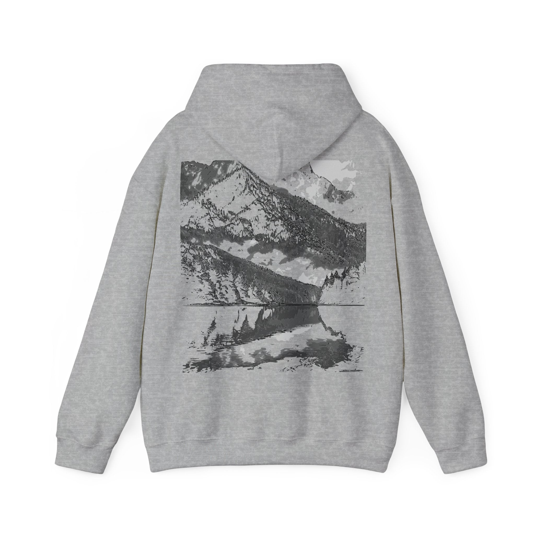 Reflective Mountain Hoodie, Monochrome, Outdoor Adventure Apparel, Streetwear, Gift for Nature Lovers