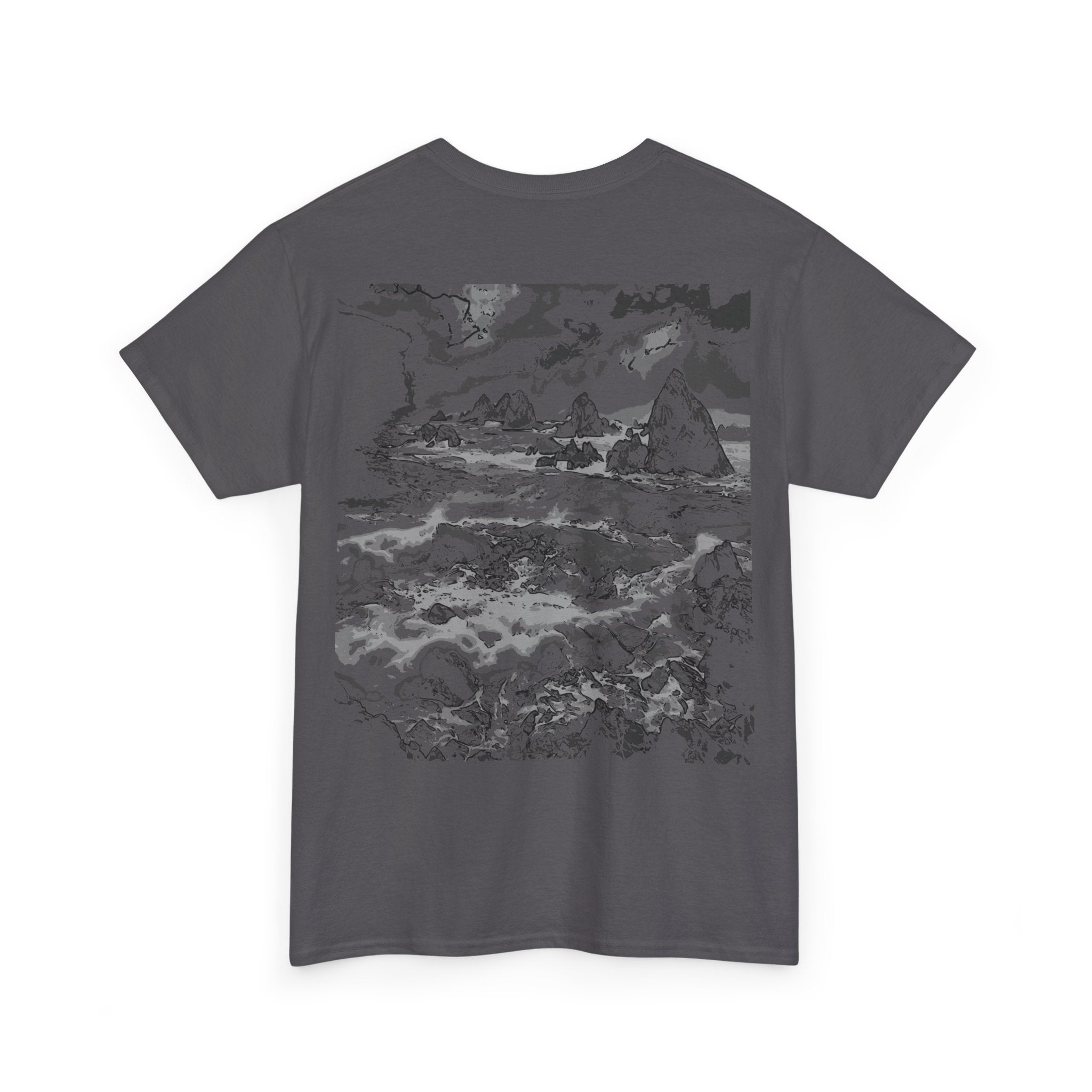 Pebble Beach Tee, Nature-Inspired Heavy Cotton Tee, Relaxed Fit T-Shirt, Streetwear, Outdoor Adventure Shirt, Eco-Friendly Gift, Art Tee, Monochrome