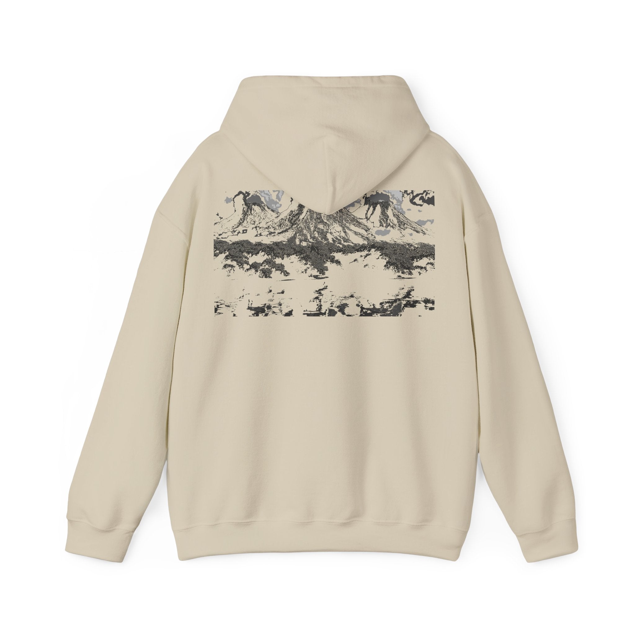 Volcano Island, Cozy Artistic, Perfect for Art Lovers, Streetwear, Sweatshirt for All Seasons, Comfortable Hooded Sweatshirt, Monochrome