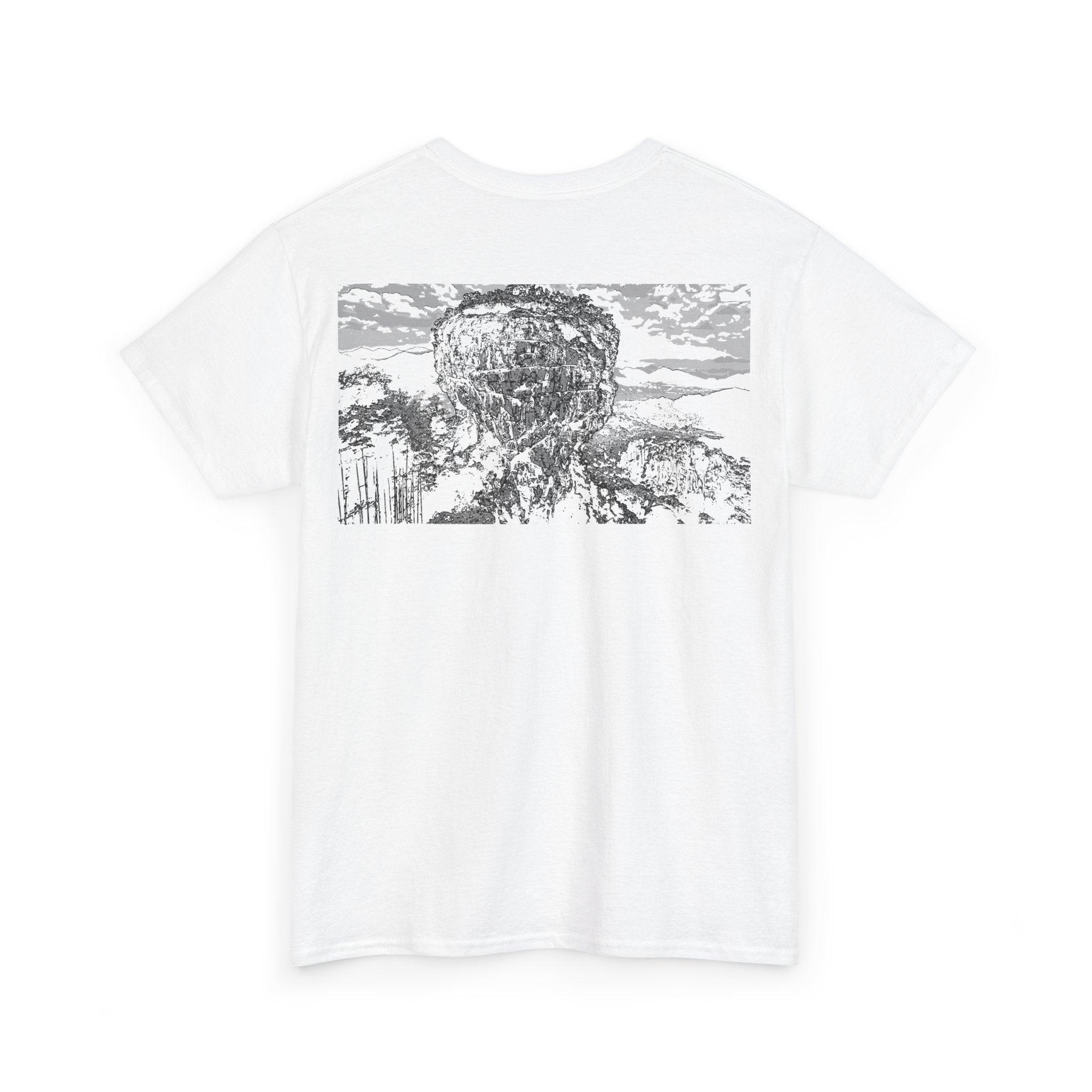 Middle Mountain Tee, Heavy Cotton Tee, Retro Graphic T-Shirt, Streetwear, Gift for Friends, Trendy Outfit, Everyday Style, Monochrome