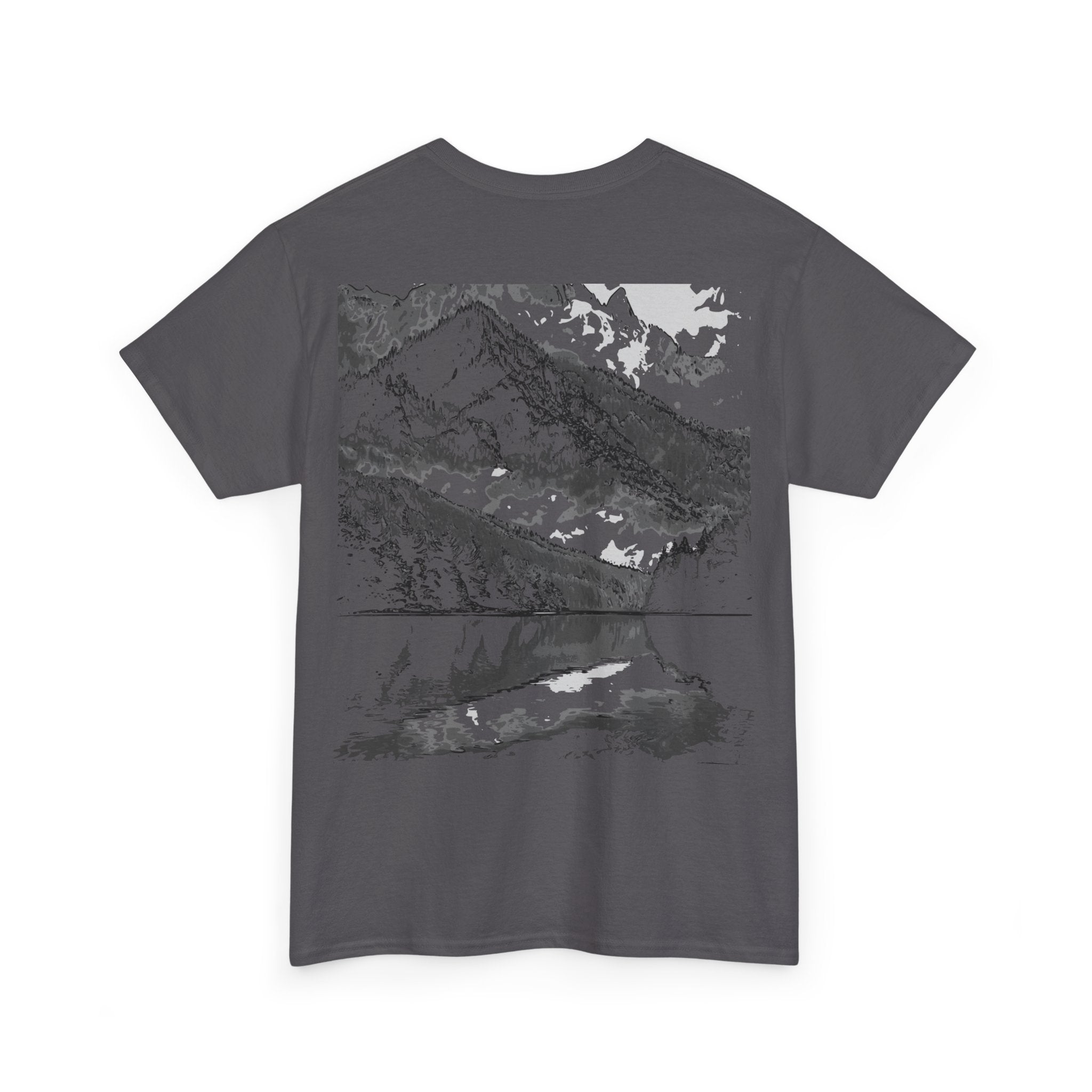 Mountain Reflection Tee, Graphic Tee, Relaxed Fit Shirt, Streetwear, Gift for Nature Lovers, Everyday Style, Monochrome
