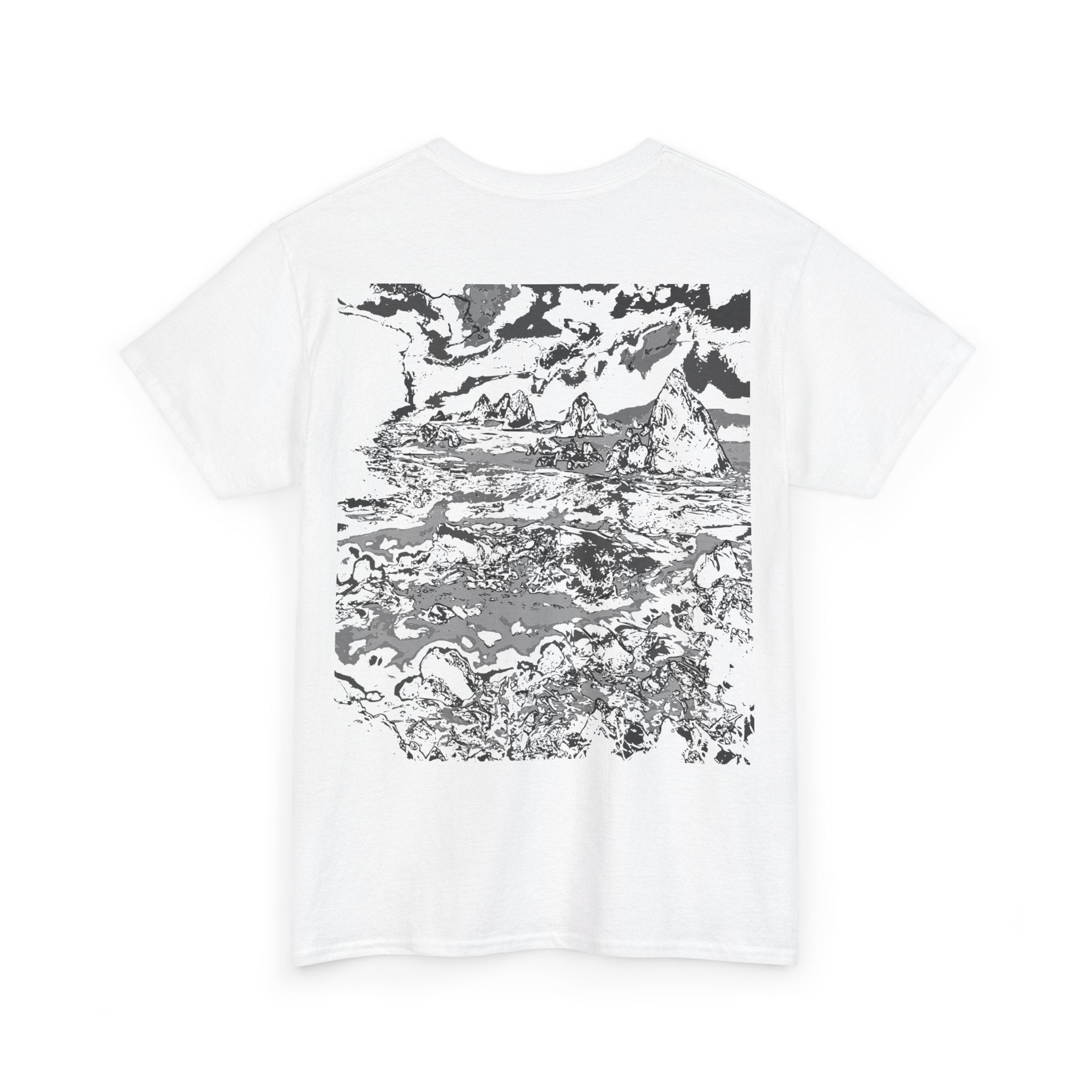 Pebble Beach Tee, Nature-Inspired Heavy Cotton Tee, Relaxed Fit T-Shirt, Streetwear, Outdoor Adventure Shirt, Eco-Friendly Gift, Art Tee, Monochrome