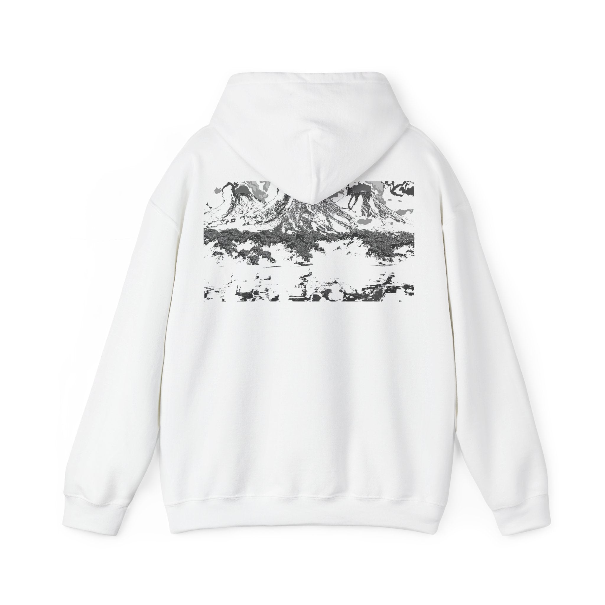 Volcano Island, Cozy Artistic, Perfect for Art Lovers, Streetwear, Sweatshirt for All Seasons, Comfortable Hooded Sweatshirt, Monochrome