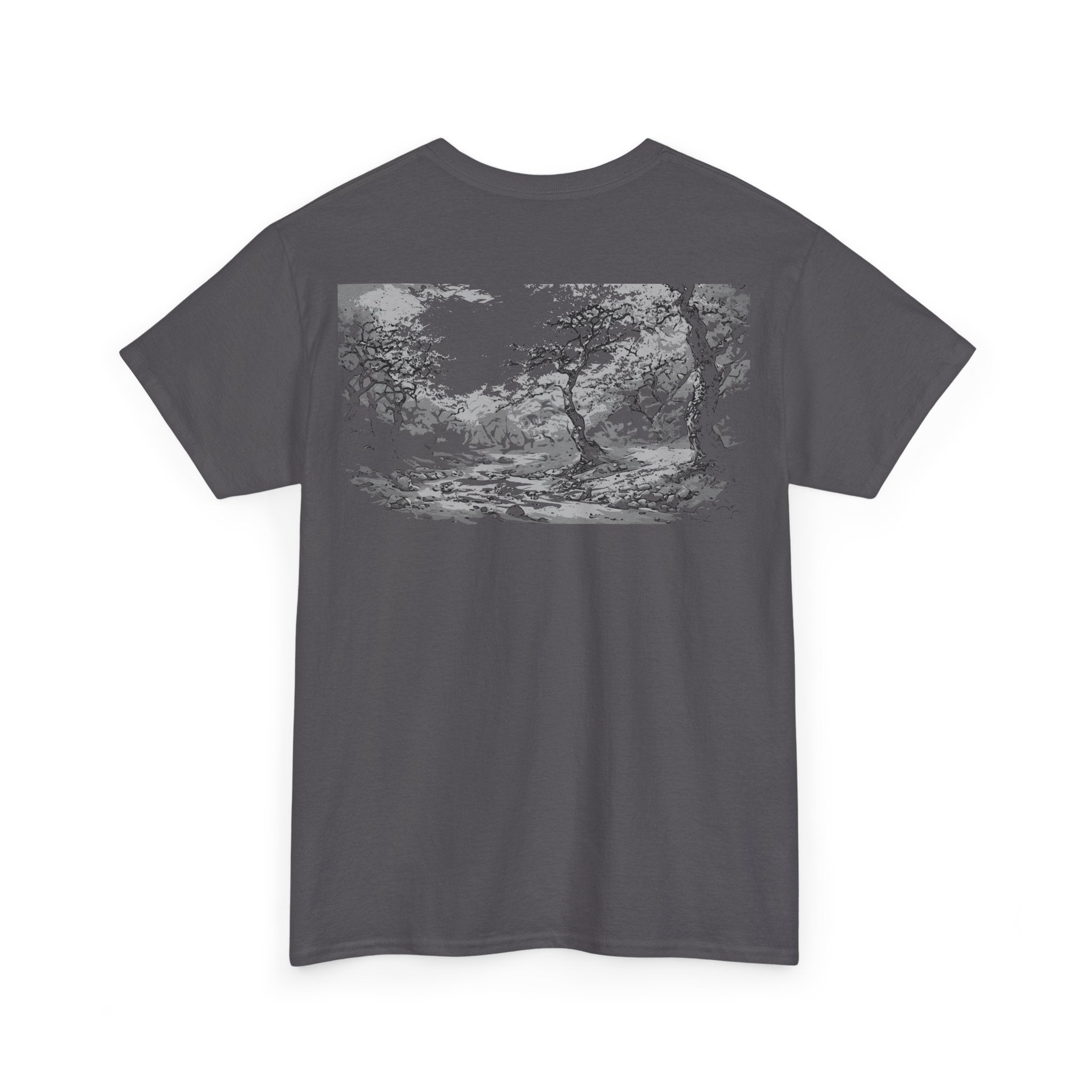 Sakura Trees Heavy Cotton Tee, Graphic Tee, Relaxed Fit Shirt, StreetWear, Gift for Nature Lovers, Streetwear Style, Monochrome