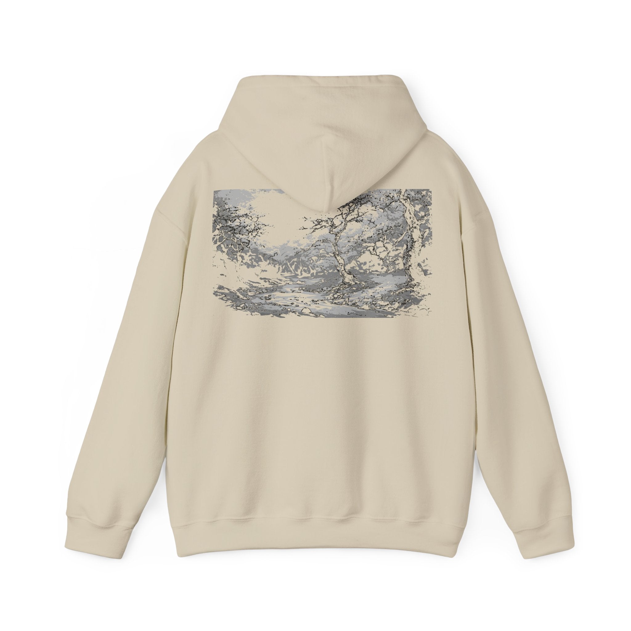 Sakura Trees Tee, Nature-Inspired Cozy Hoodie, Monochrome, Comfy Sweatshirt for Nature Lovers, Outdoor Adventures, Perfect Gift for Nature Enthusiasts