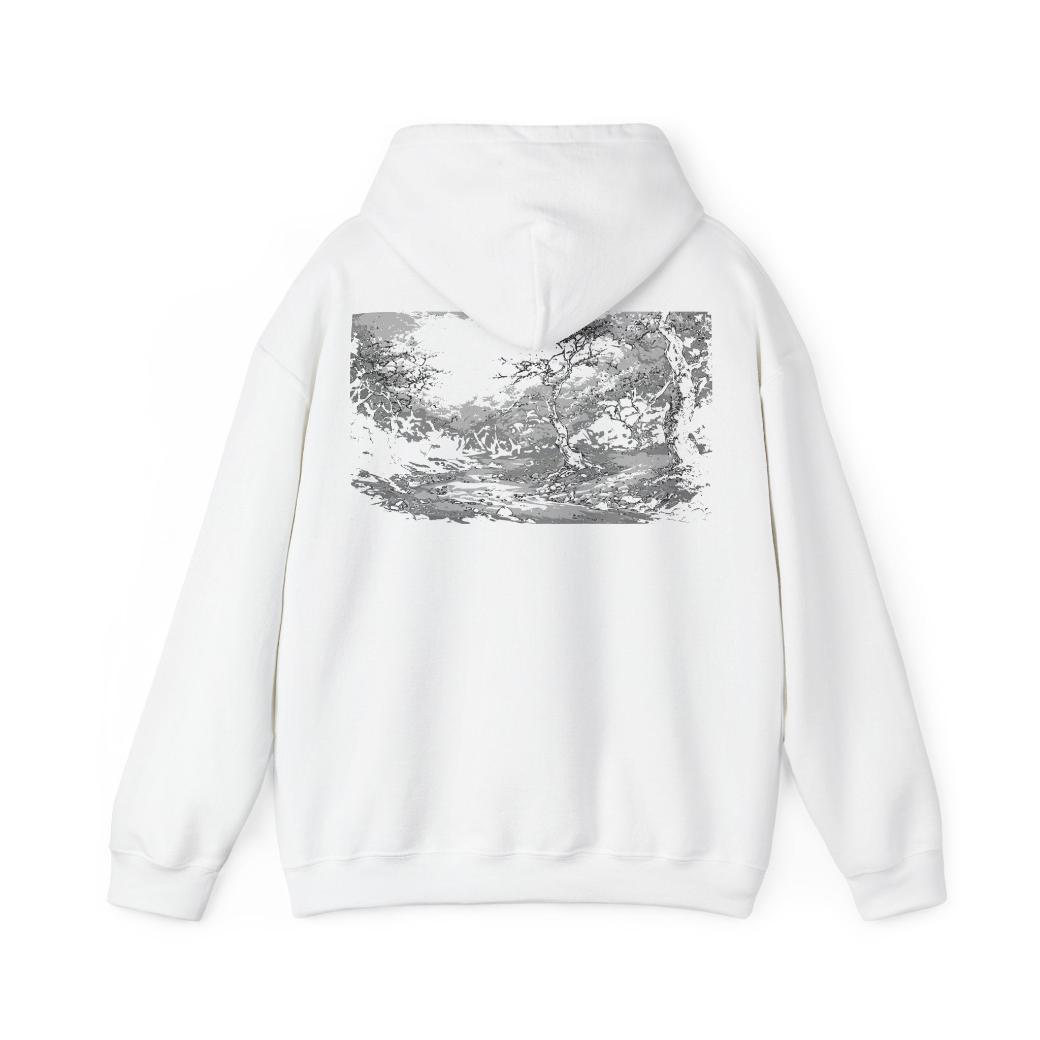 Sakura Trees Tee, Nature-Inspired Cozy Hoodie, Monochrome, Comfy Sweatshirt for Nature Lovers, Outdoor Adventures, Perfect Gift for Nature Enthusiasts