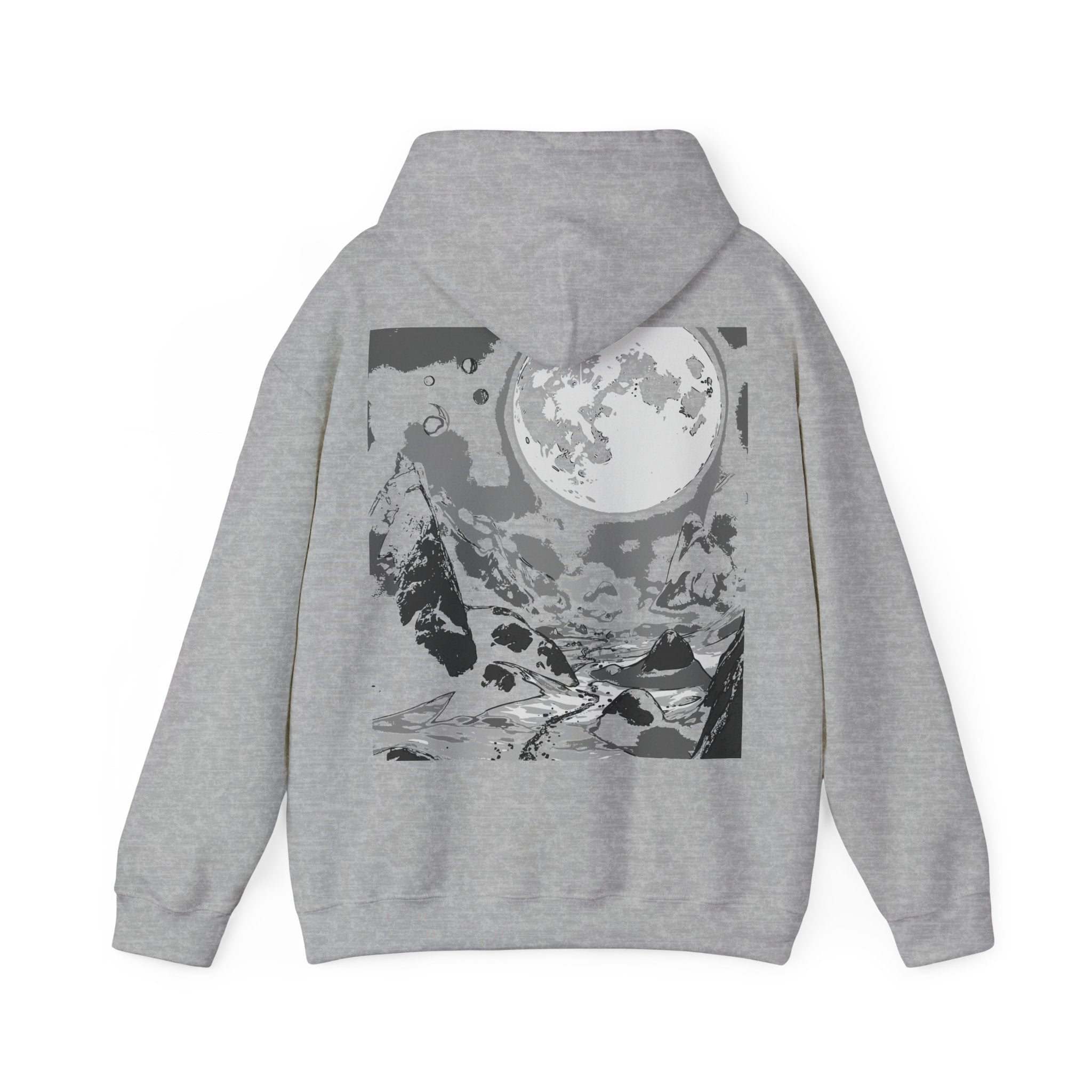 Moonlit Adventure Hoodie, Cozy Sweatshirt for Stargazers, Inspirational Gift for Nature Lovers, Perfect for Camping, Streetwear, Monochrome