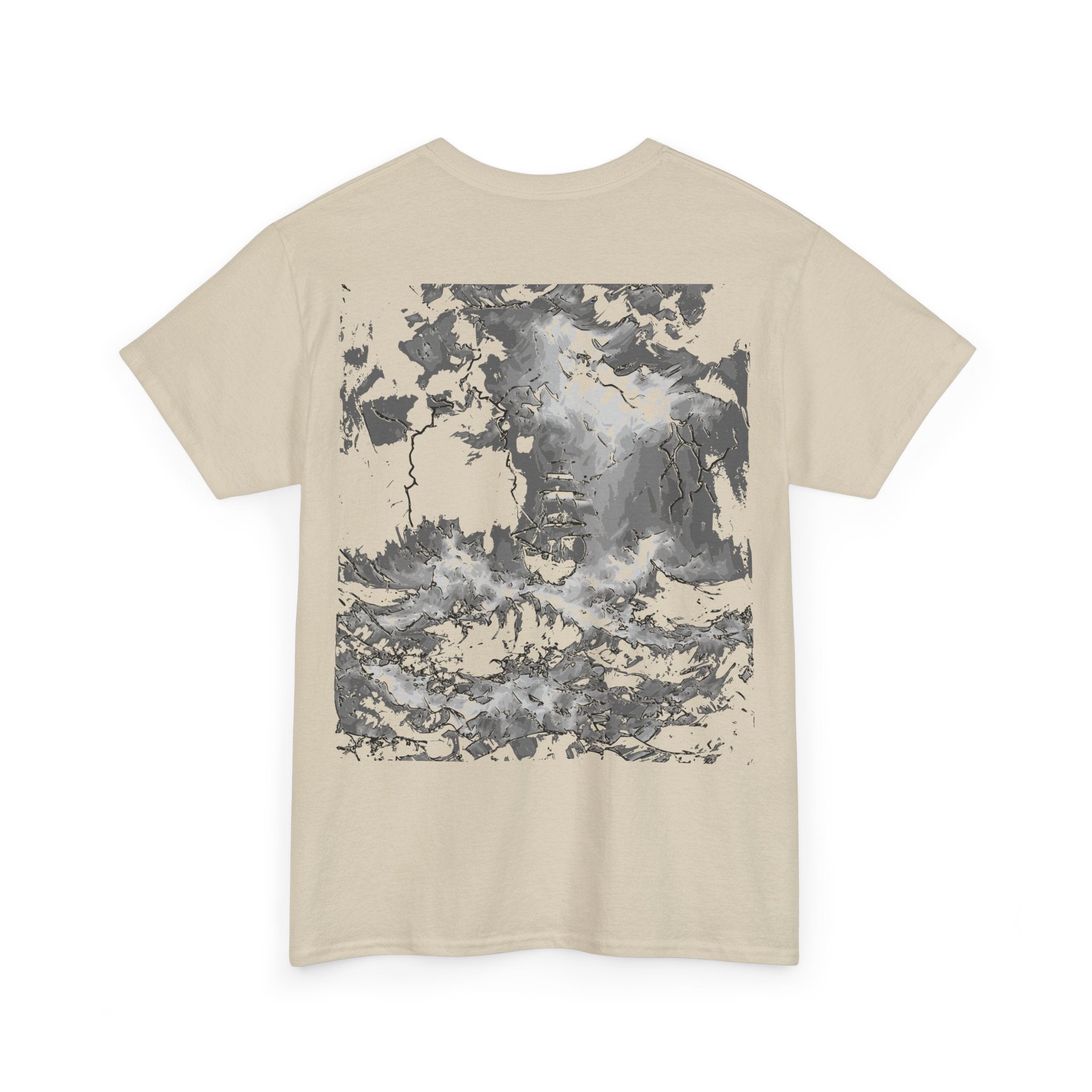Storming Sea, Monochrome Art Tee - Heavy Cotton T-Shirt, Streetwear, Graphic Tee, Streetwear, Nature Lovers