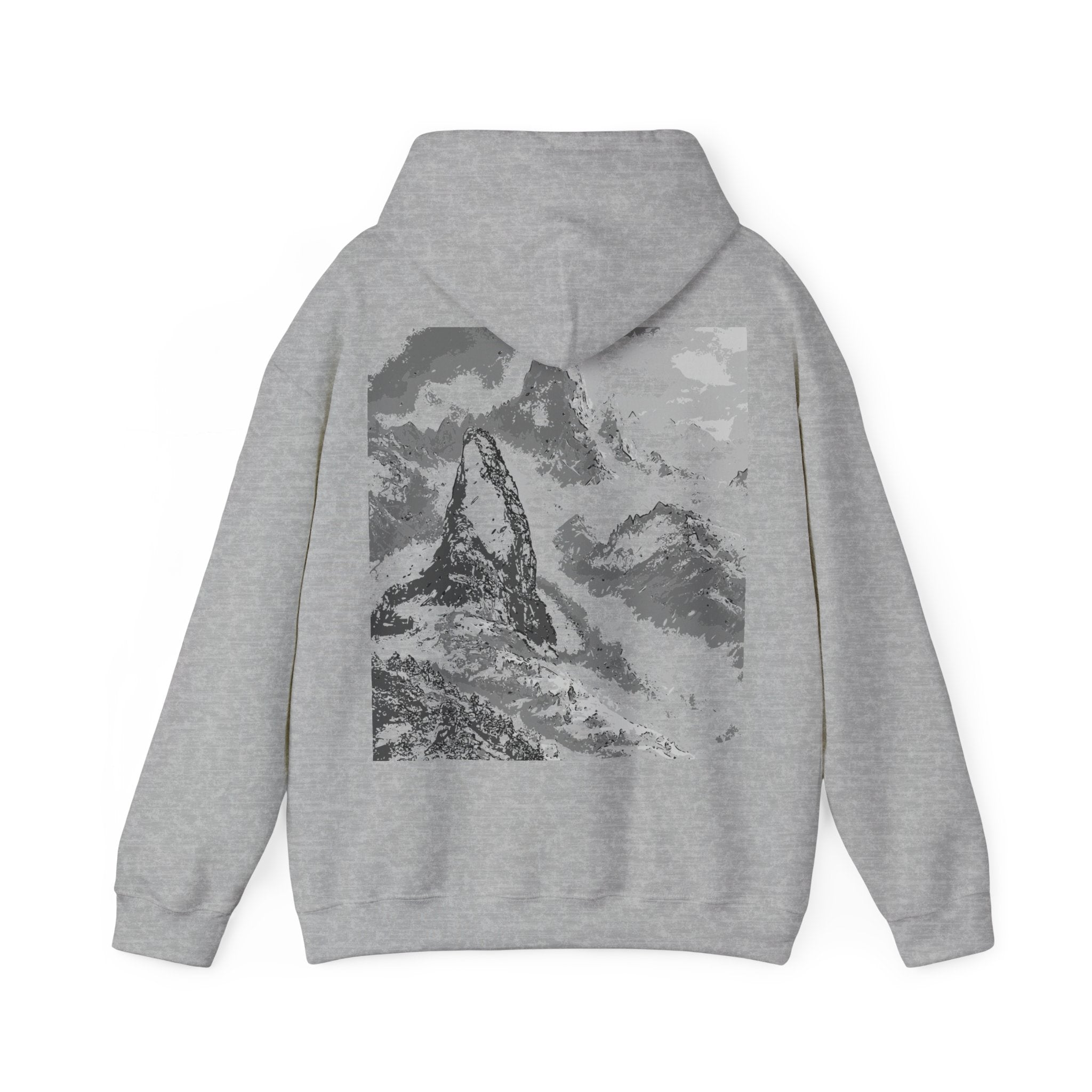 Snowy Mountain Hoodie, Cozy Sweatshirt for Nature Lovers, Streetwear, Adventure Apparel, Winter Fashion, Monochrome