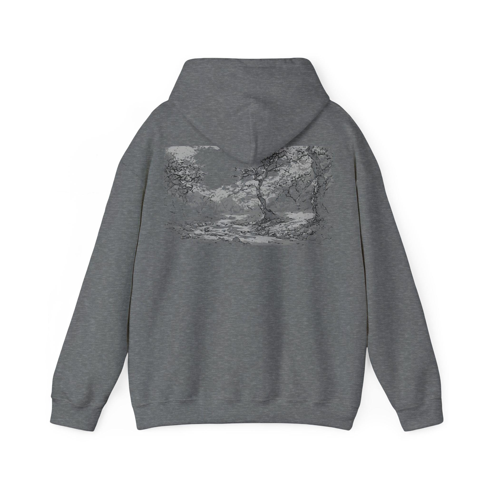 Sakura Trees Tee, Nature-Inspired Cozy Hoodie, Monochrome, Comfy Sweatshirt for Nature Lovers, Outdoor Adventures, Perfect Gift for Nature Enthusiasts