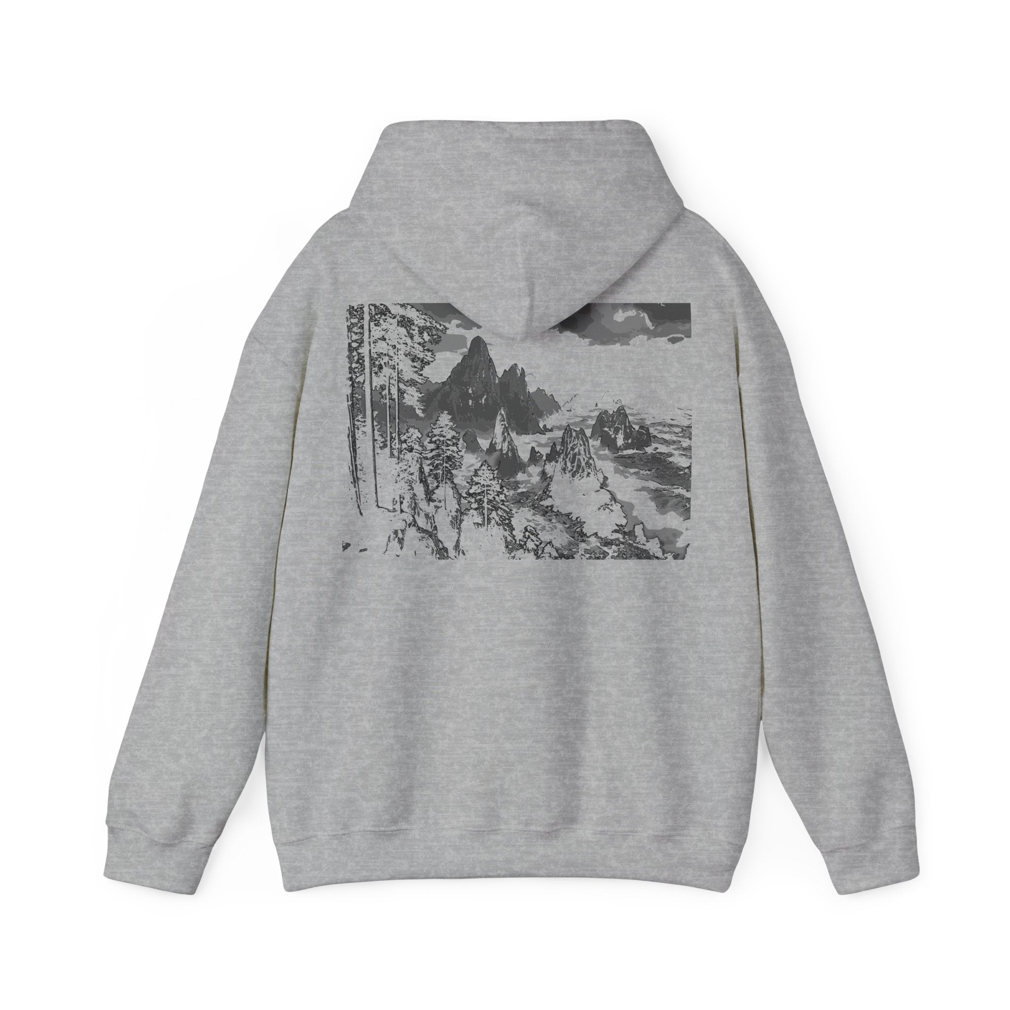 Redwood Shore Monochrome, Nature-Inspired Heavy Blend™ Hoodie, Cozy Outdoor Sweatshirt for Adventurers,Nature Lovers, Travel Apparel, Streetwear