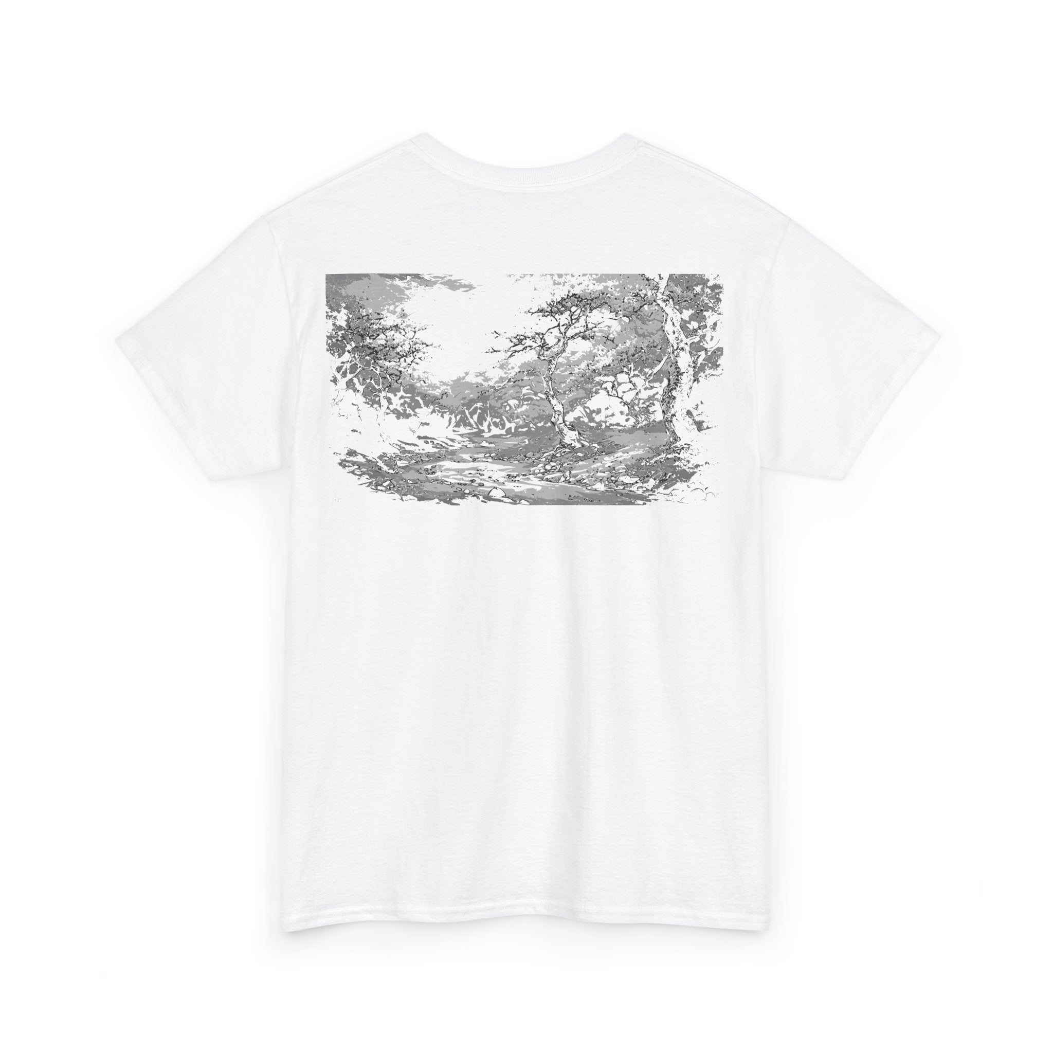 Sakura Trees Heavy Cotton Tee, Graphic Tee, Relaxed Fit Shirt, StreetWear, Gift for Nature Lovers, Streetwear Style, Monochrome