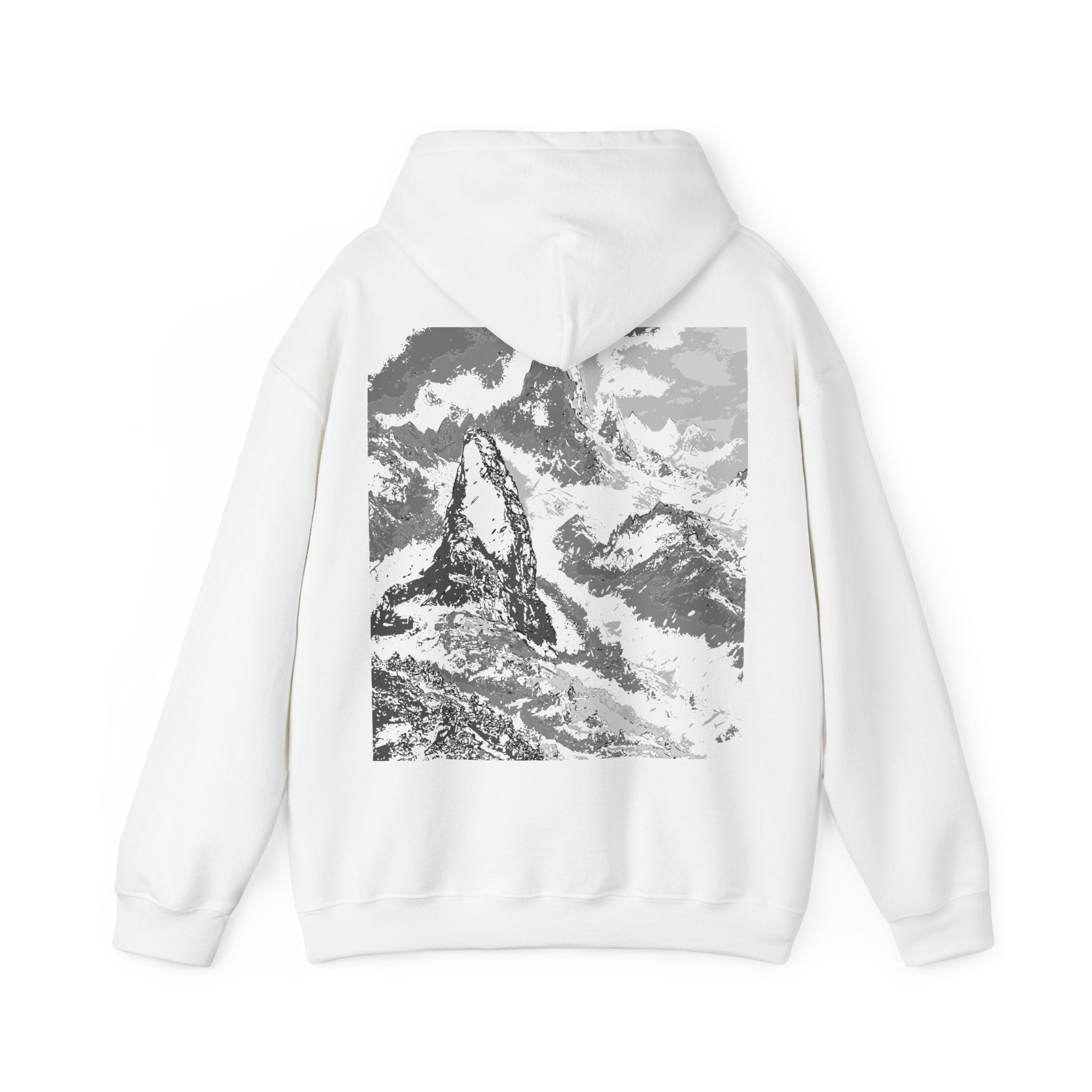 Snowy Mountain Hoodie, Cozy Sweatshirt for Nature Lovers, Streetwear, Adventure Apparel, Winter Fashion, Monochrome