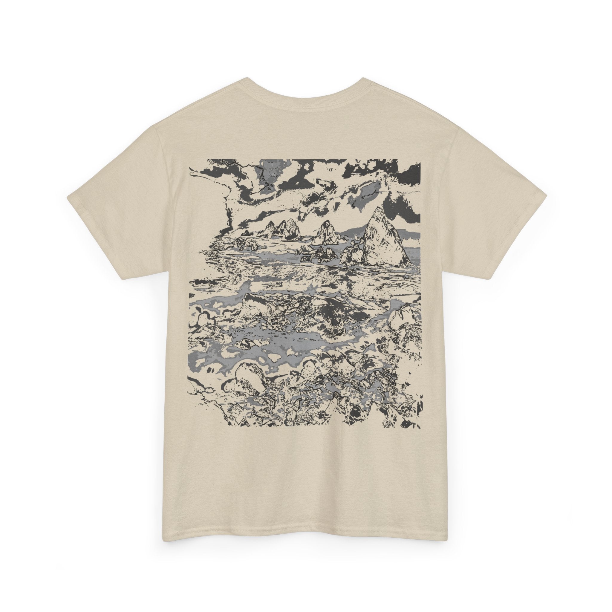 Pebble Beach Tee, Nature-Inspired Heavy Cotton Tee, Relaxed Fit T-Shirt, Streetwear, Outdoor Adventure Shirt, Eco-Friendly Gift, Art Tee, Monochrome