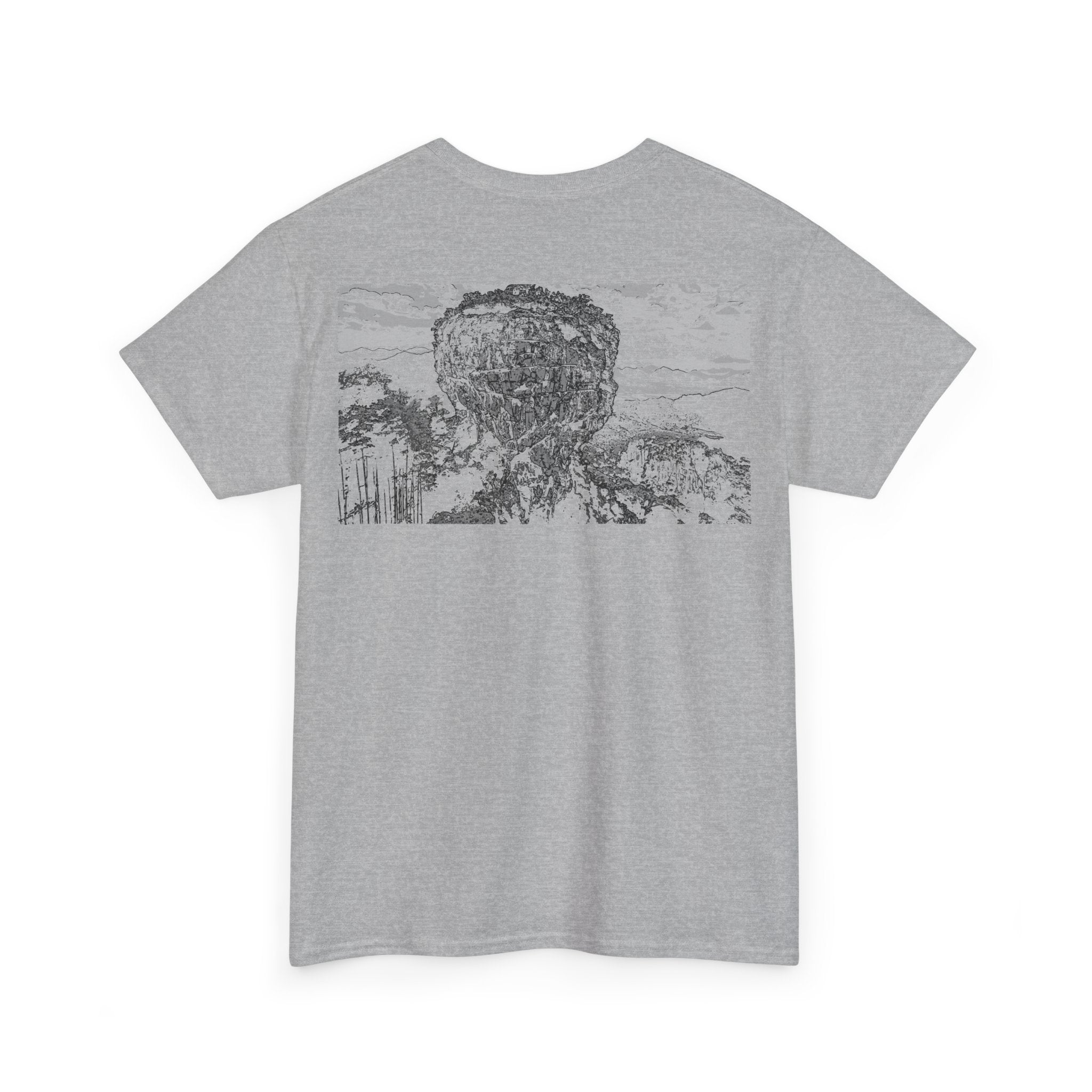Middle Mountain Tee, Heavy Cotton Tee, Retro Graphic T-Shirt, Streetwear, Gift for Friends, Trendy Outfit, Everyday Style, Monochrome