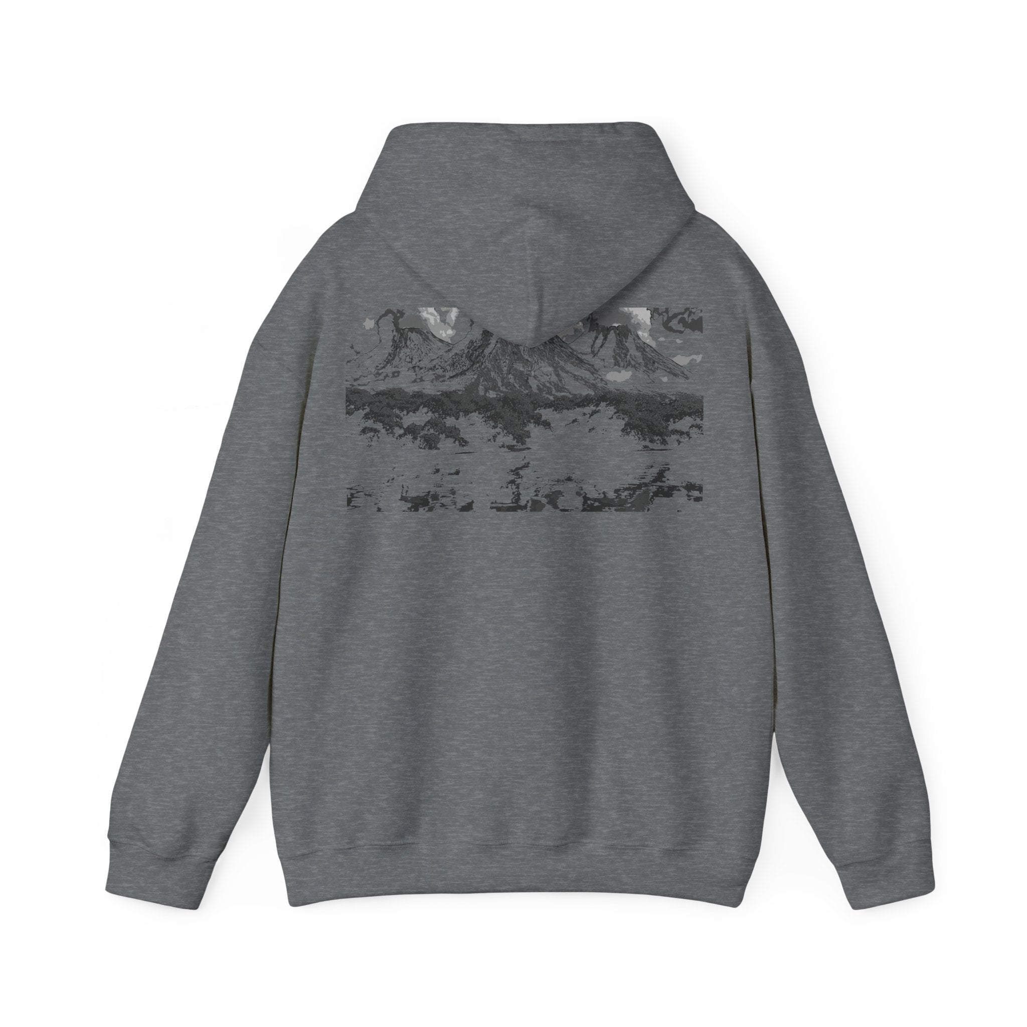 Volcano Island, Cozy Artistic, Perfect for Art Lovers, Streetwear, Sweatshirt for All Seasons, Comfortable Hooded Sweatshirt, Monochrome