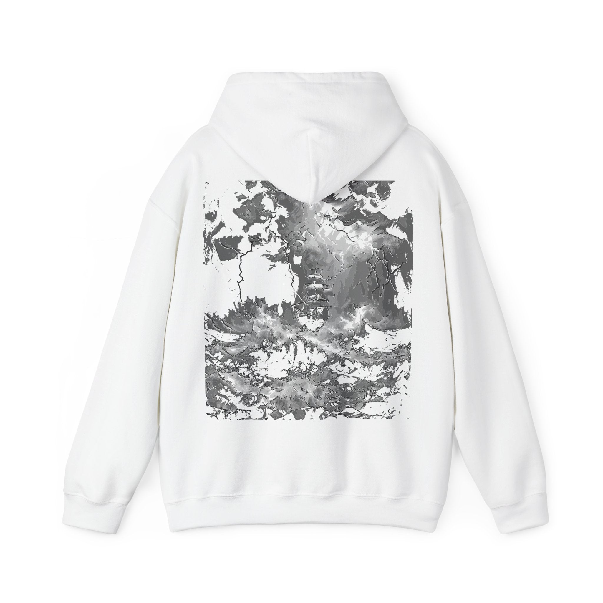 Storming Sea Hoodie, Monochrome, Nature Lovers | Cozy Pullover for Outdoor Adventures, Gifts, StreetWear