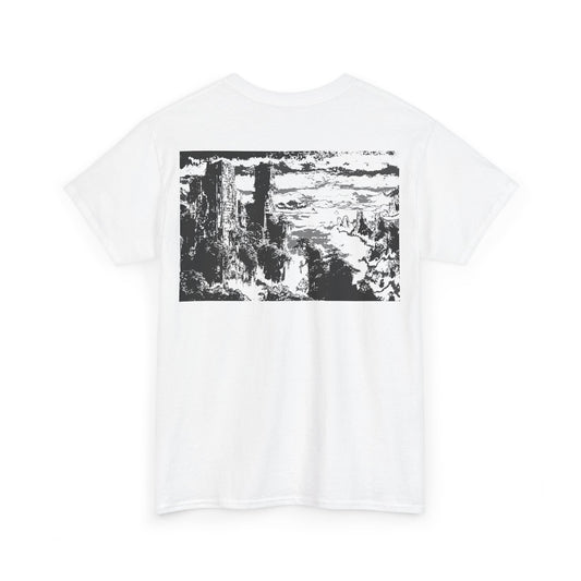 Heavy Cotton Tee with Scenic Nature Print, Monochrome, Casual Tee, Graphic T-Shirt, Nature Lovers, Everyday Wear, Eco-Friendly Apparel