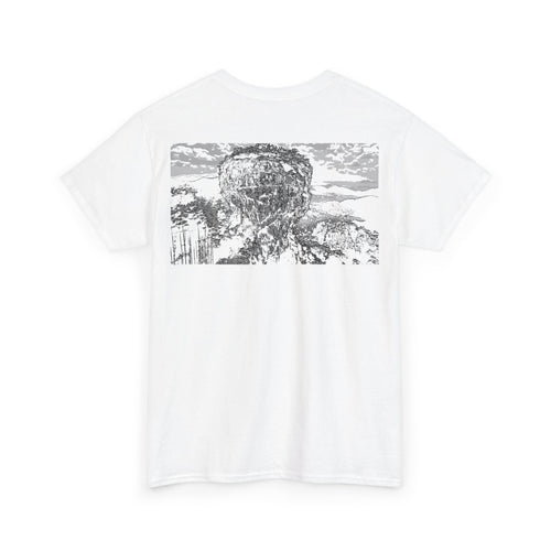 Middle Mountain Tee, Heavy Cotton Tee, Retro Graphic T-Shirt, Streetwear, Gift for Friends, Trendy Outfit, Everyday Style, Monochrome