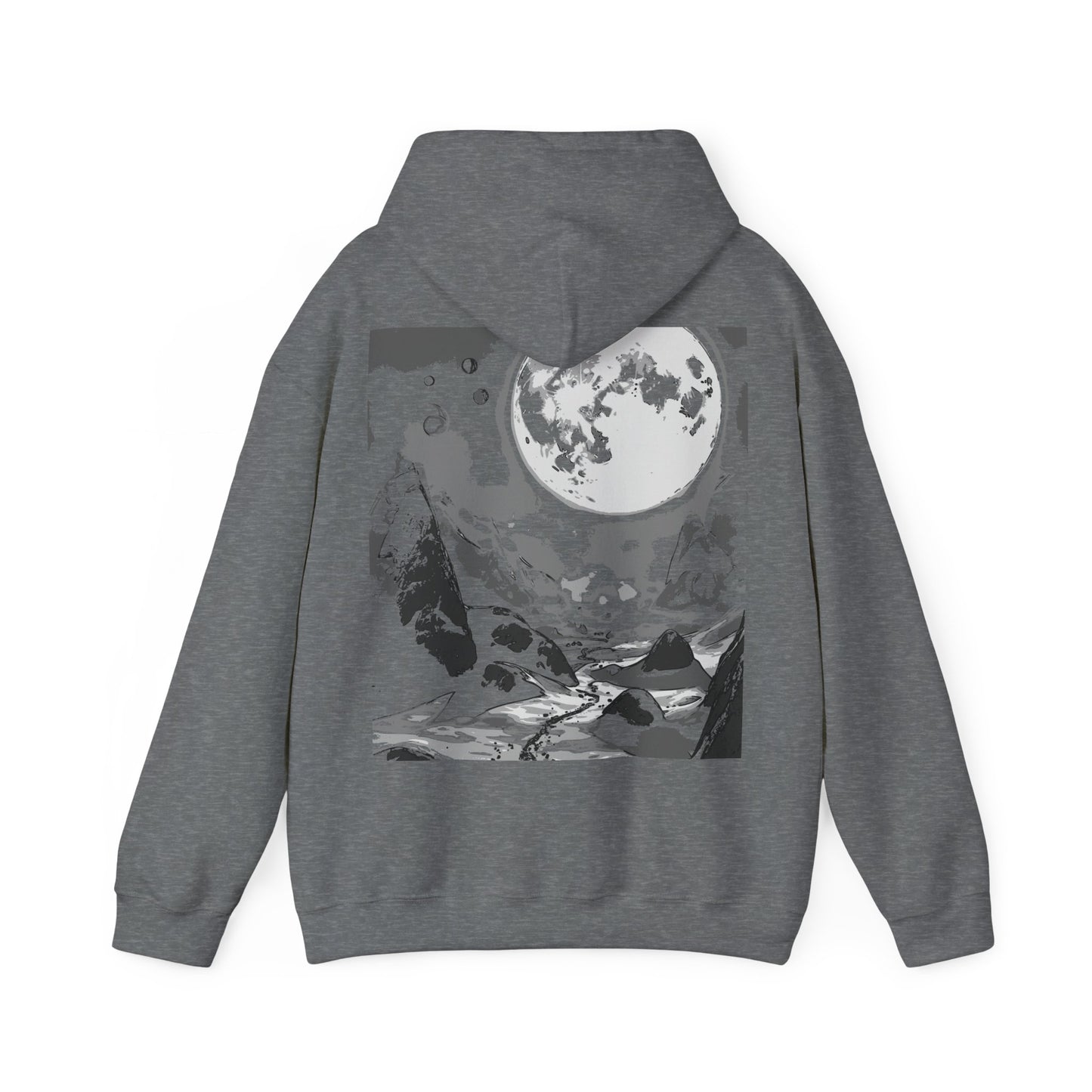 Moonlit Adventure Hoodie, Cozy Sweatshirt for Stargazers, Inspirational Gift for Nature Lovers, Perfect for Camping, Casual Wear, Monochrome