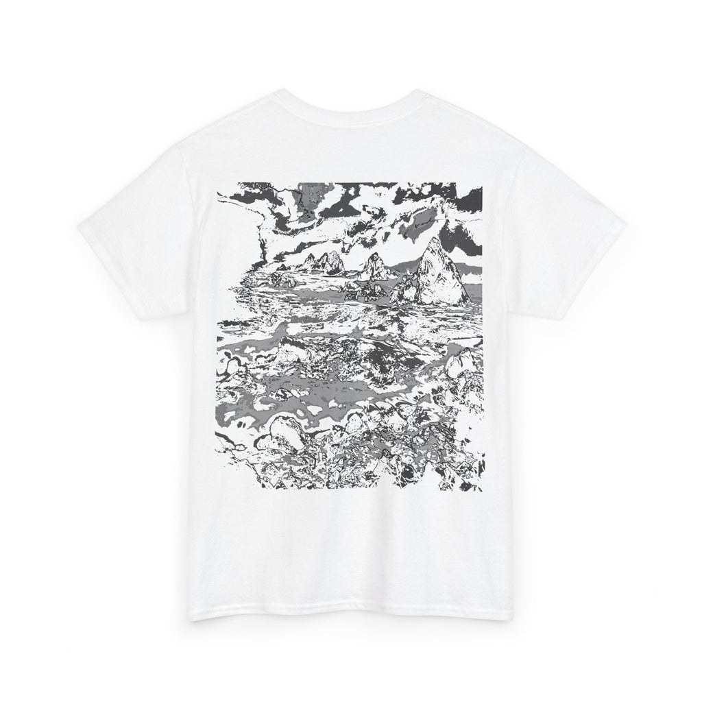 Pebble Beach Tee, Nature-Inspired Heavy Cotton Tee, Relaxed Fit T-Shirt, Streetwear, Outdoor Adventure Shirt, Eco-Friendly Gift, Art Tee, Monochrome