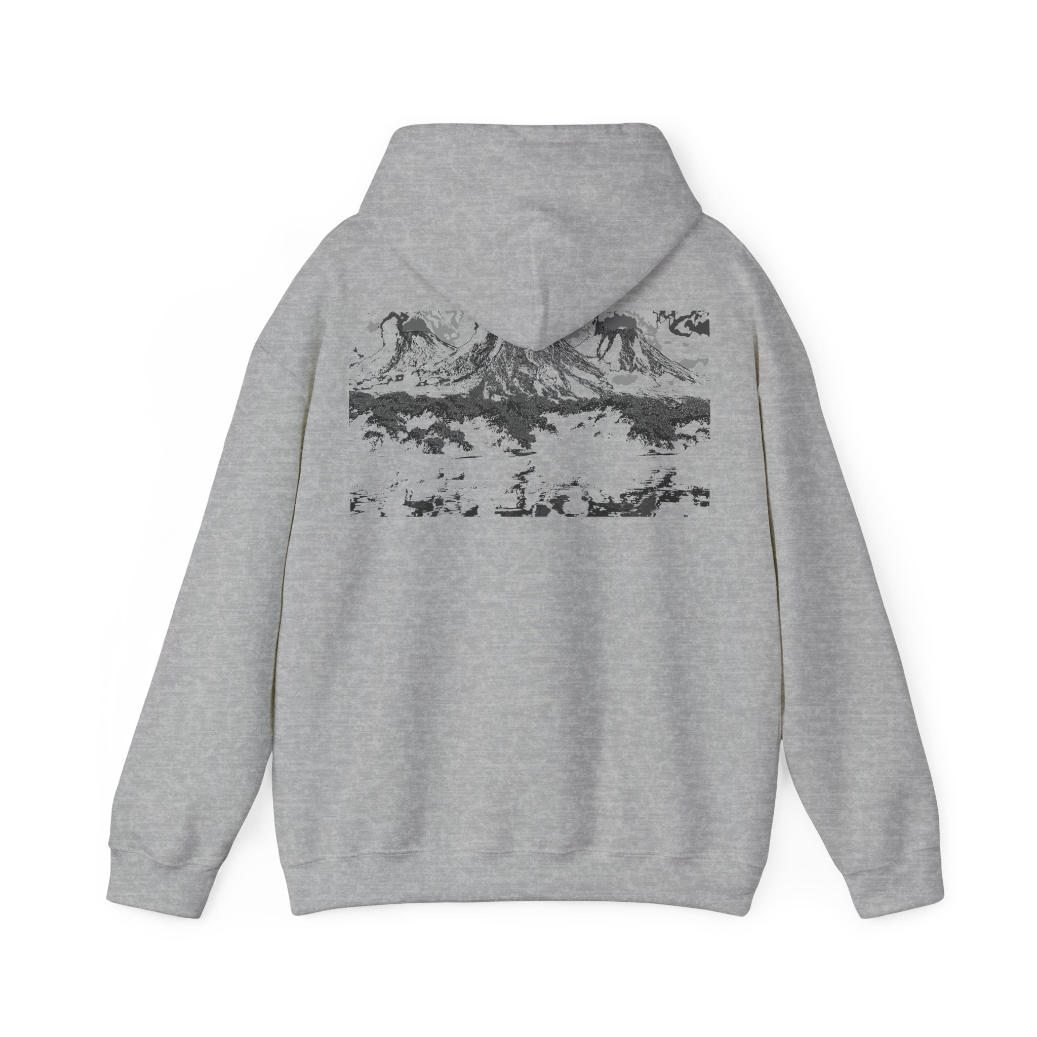 Volcano Island, Cozy Artistic, Perfect for Art Lovers, Streetwear, Sweatshirt for All Seasons, Comfortable Hooded Sweatshirt, Monochrome
