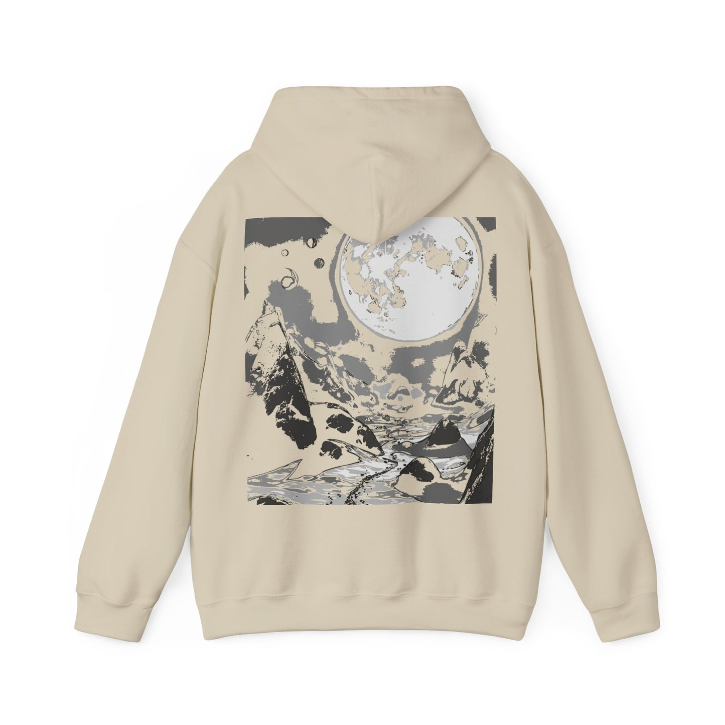 Moonlit Adventure Hoodie, Cozy Sweatshirt for Stargazers, Inspirational Gift for Nature Lovers, Perfect for Camping, Casual Wear, Monochrome