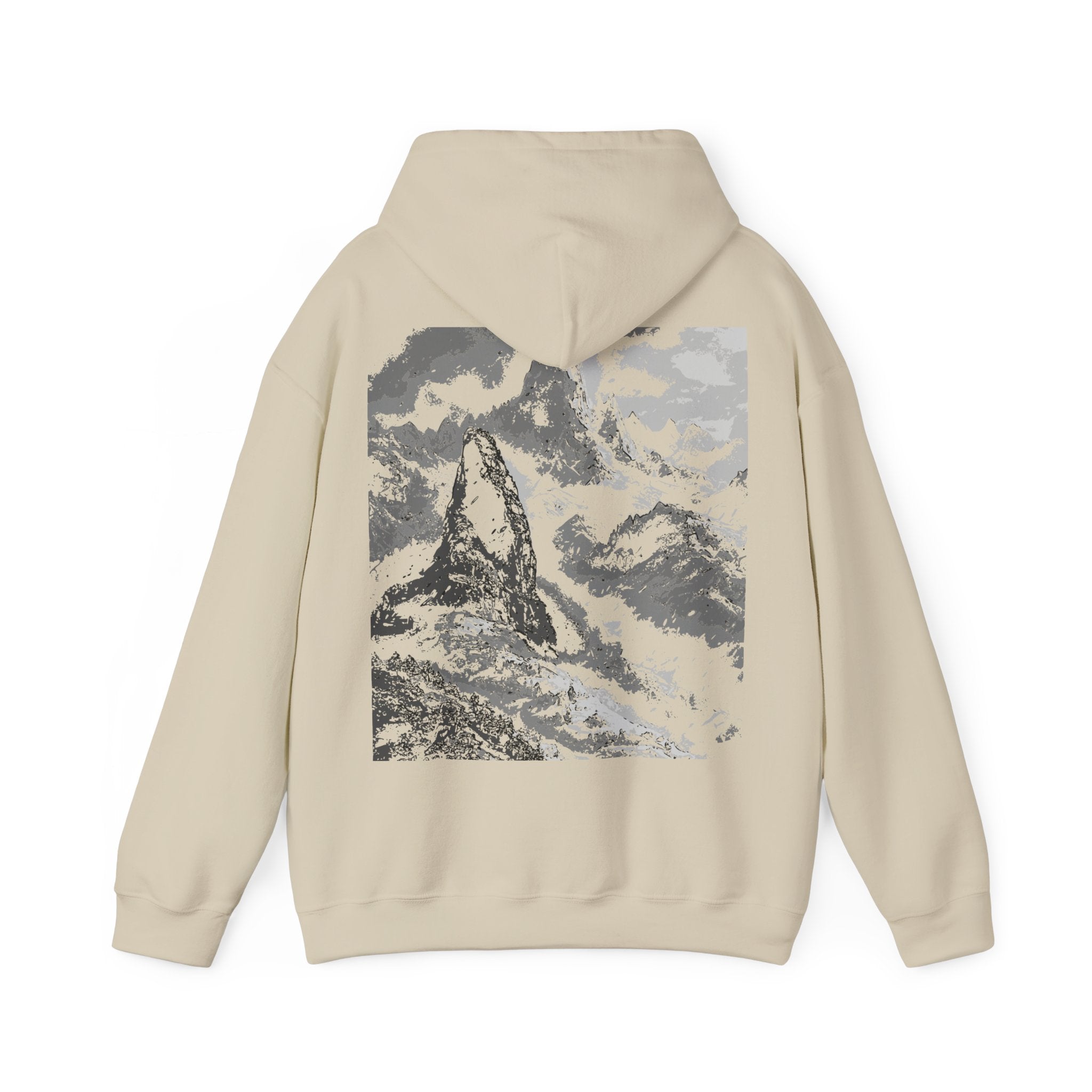 Snowy Mountain Hoodie, Cozy Sweatshirt for Nature Lovers, Streetwear, Adventure Apparel, Winter Fashion, Monochrome