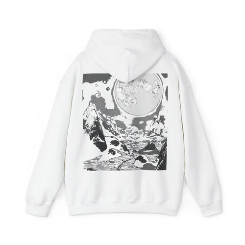 Moonlit Adventure Hoodie, Cozy Sweatshirt for Stargazers, Inspirational Gift for Nature Lovers, Perfect for Camping, Streetwear, Monochrome
