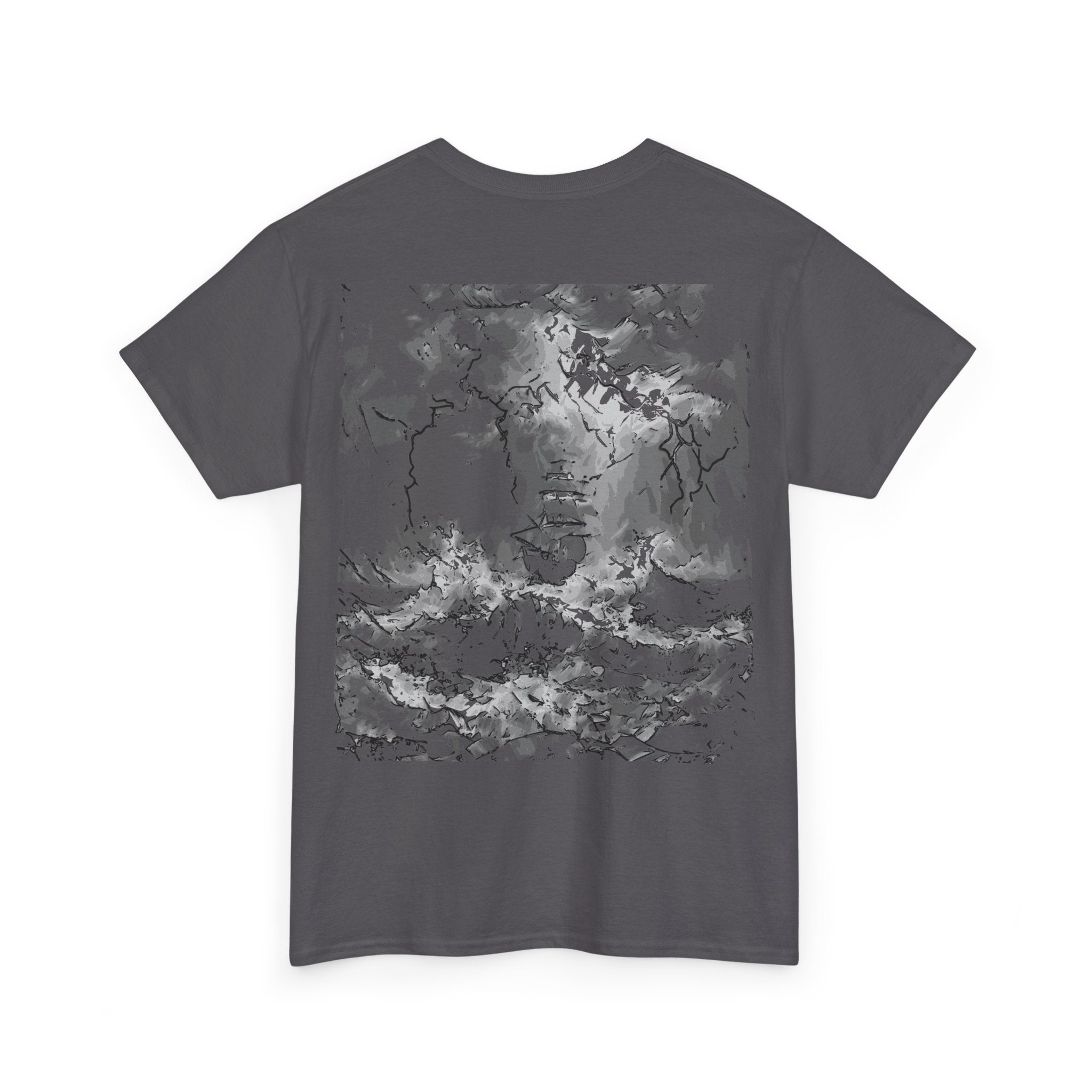Storming Sea, Monochrome Art Tee - Heavy Cotton T-Shirt, Streetwear, Graphic Tee, Streetwear, Nature Lovers